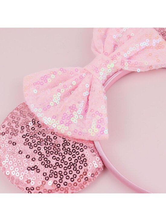 Women\'s Pink Polyester Sequin Bow Mickey Mouse Headband Hair Accessory main image 4